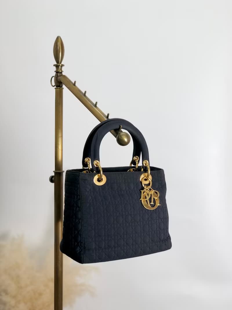 【 日本直送　名牌中古包 】Christian Dior レディディオール カナージュ ハンドバッグ ネイビー ナイロン vintage オールド ikb6ck