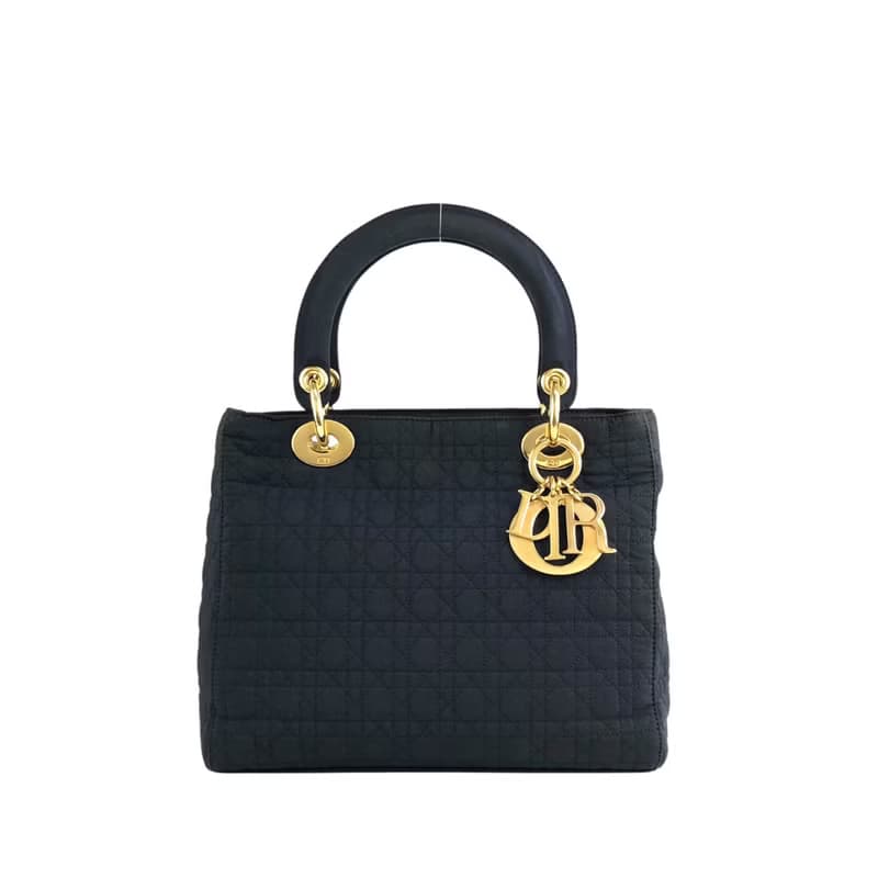 【 日本直送　名牌中古包 】Christian Dior レディディオール カナージュ ハンドバッグ ネイビー ナイロン vintage オールド ikb6ck
