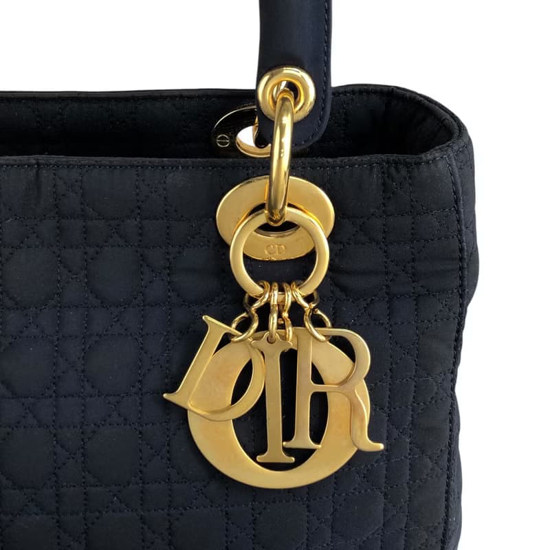 【 日本直送　名牌中古包 】Christian Dior レディディオール カナージュ ハンドバッグ ネイビー ナイロン vintage オールド ikb6ck