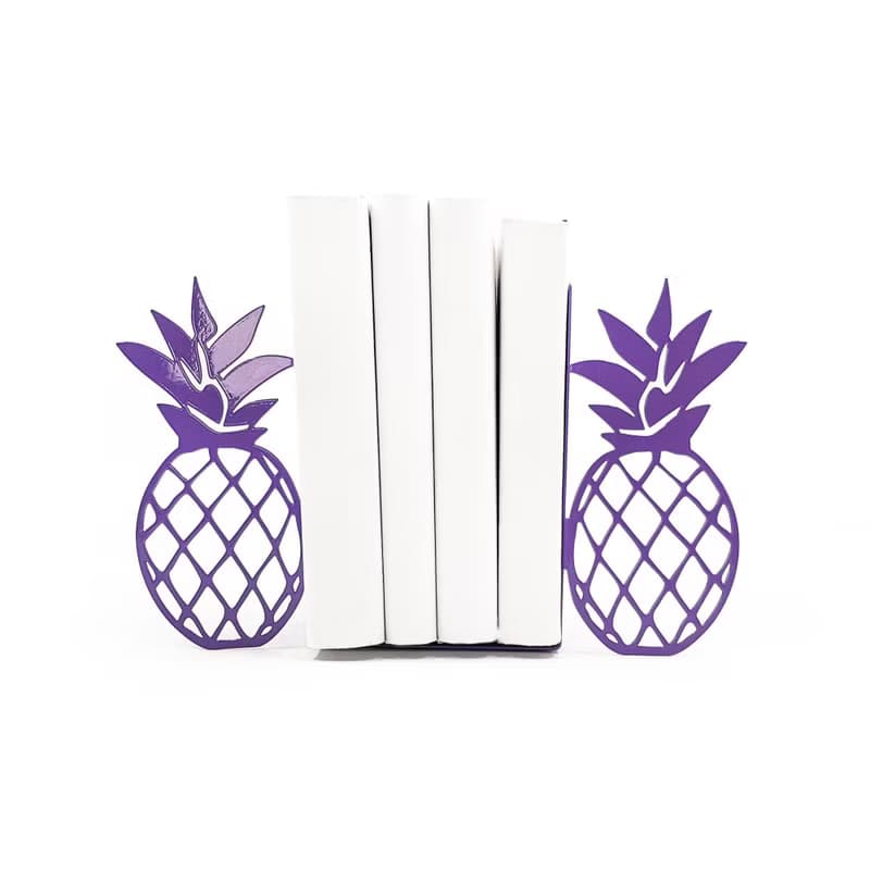 Pineapple Metal Bookends – Modern Colorful Shelf Decor in Purple or Gold
