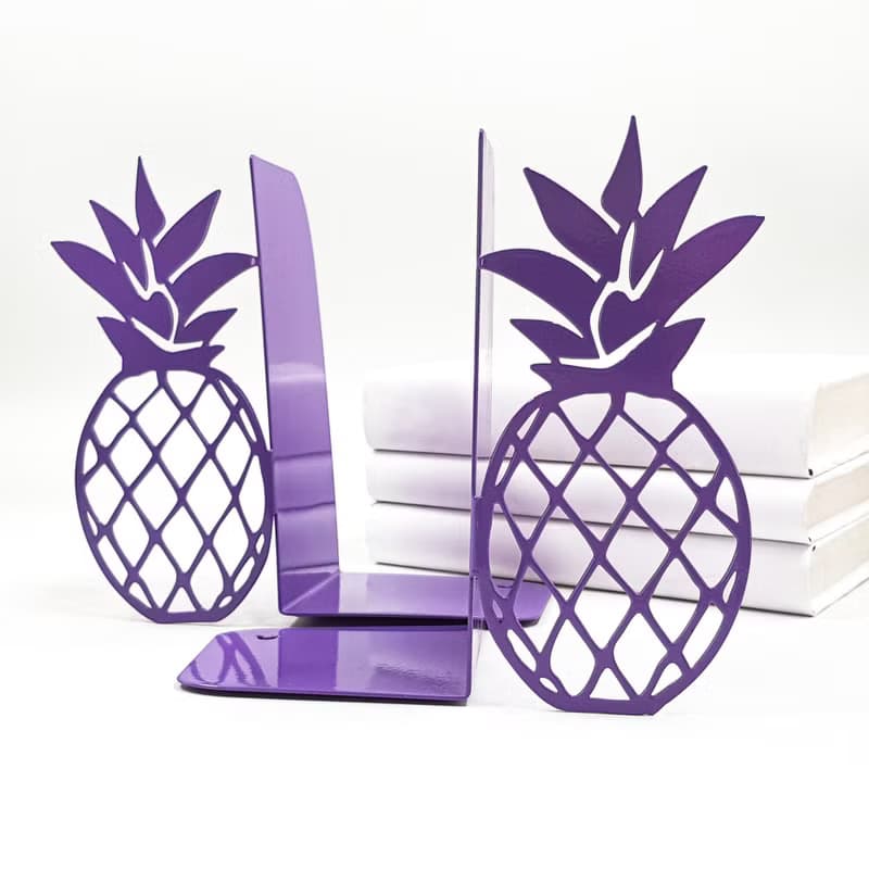 Pineapple Metal Bookends – Modern Colorful Shelf Decor in Purple or Gold
