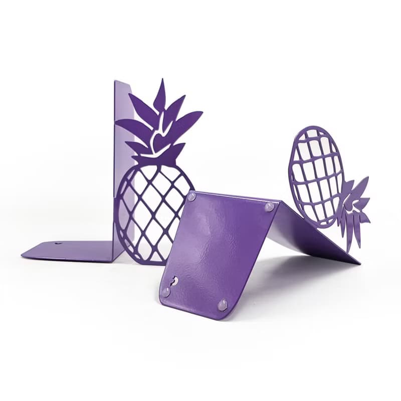Pineapple Metal Bookends – Modern Colorful Shelf Decor in Purple or Gold