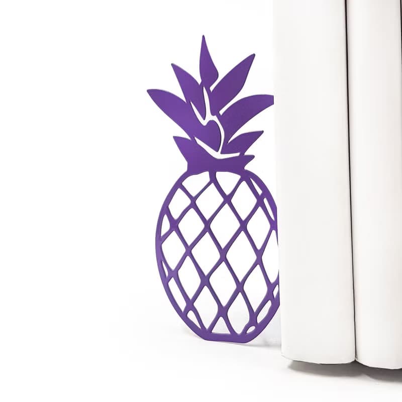 Pineapple Metal Bookends – Modern Colorful Shelf Decor in Purple or Gold
