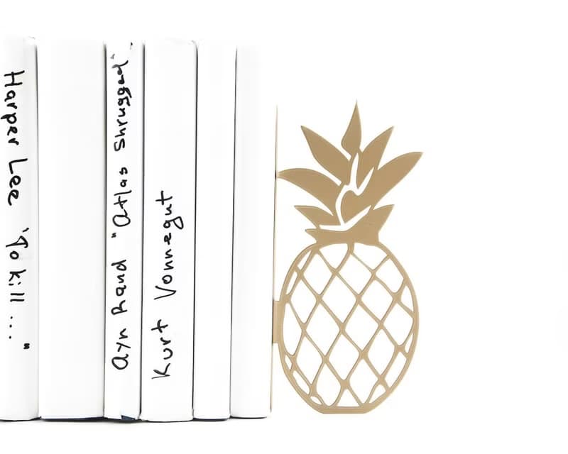 Pineapple Metal Bookends – Modern Colorful Shelf Decor in Purple or Gold