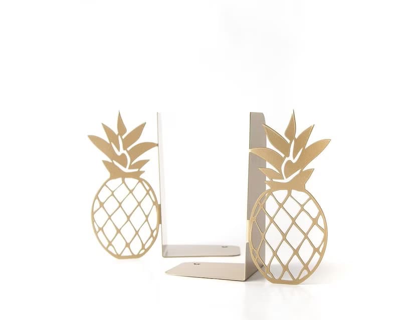 Pineapple Metal Bookends – Modern Colorful Shelf Decor in Purple or Gold
