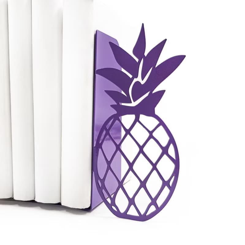 Pineapple Metal Bookends – Modern Colorful Shelf Decor in Purple or Gold