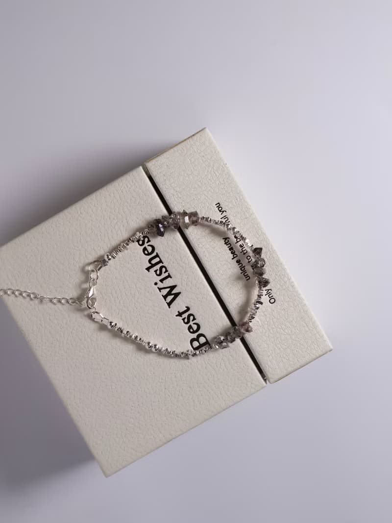 胡桃日記。赫基蒙水晶 Herkimer S925純銀 時髦水晶手鍊