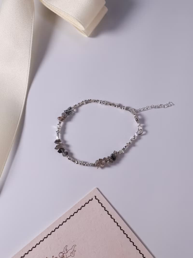 胡桃日記。赫基蒙水晶 Herkimer S925純銀 時髦水晶手鍊