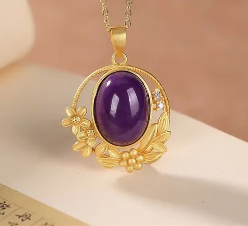 Natural Purple Gemstones MICA Pendants Necklaces No Chain Gold Plated Flowers