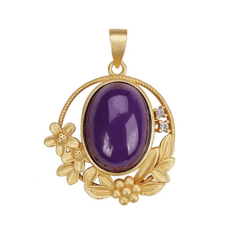 Natural Purple Gemstones MICA Pendants Necklaces No Chain Gold Plated Flowers