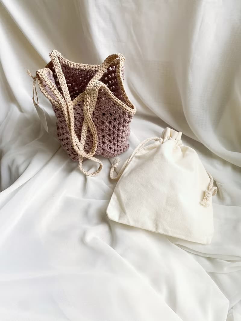 Jess Cadeau。手工韓國棉線雙色巧克力奶茶方底側背包