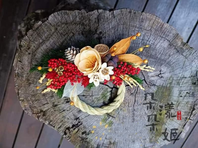 祈福注連繩掛飾 擴香花牡丹永生花注連繩開幕誌慶新居落成升遷祝