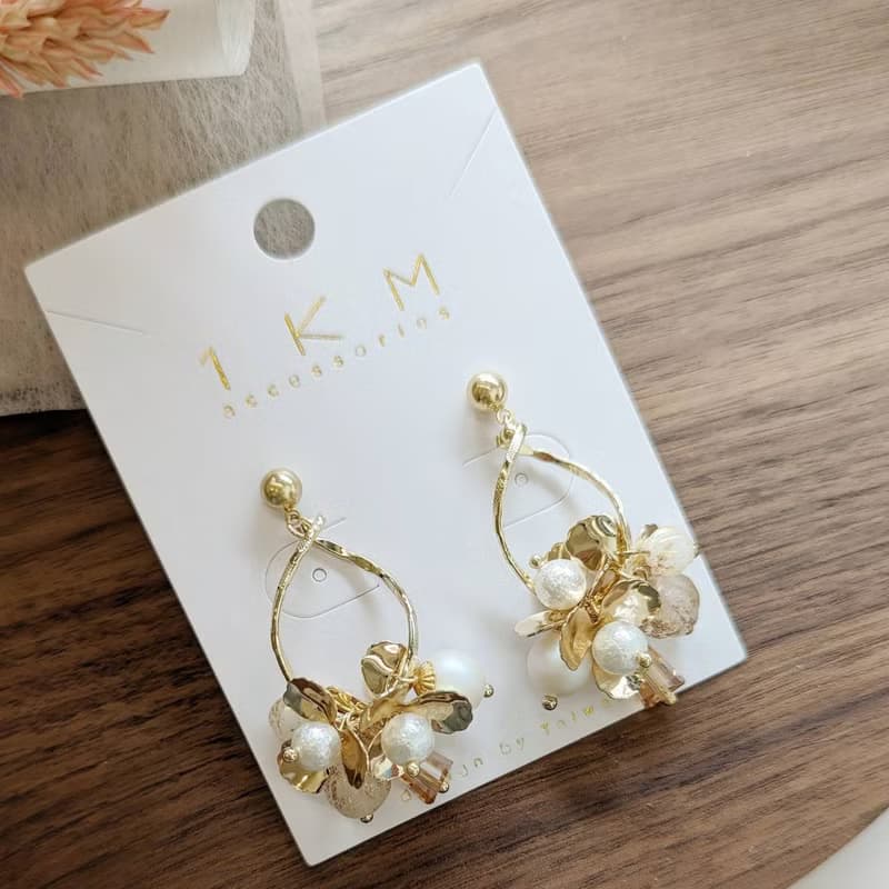 1KM 展開儀式感•金花珍珠垂墬耳環