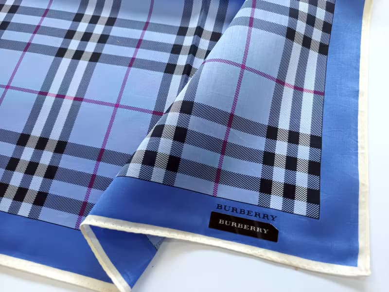 Burberry Vintage Handkerchief Blue Check Wedding Gift 20 x 20 inches.