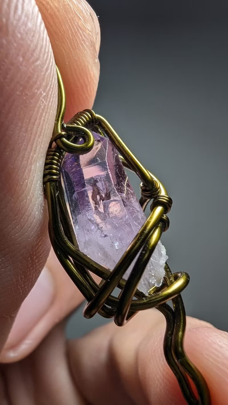 【水晶系列】克魯茲 完整雙晶 淺紫 送禮 銅纏繞墜飾 ５ _ 煙