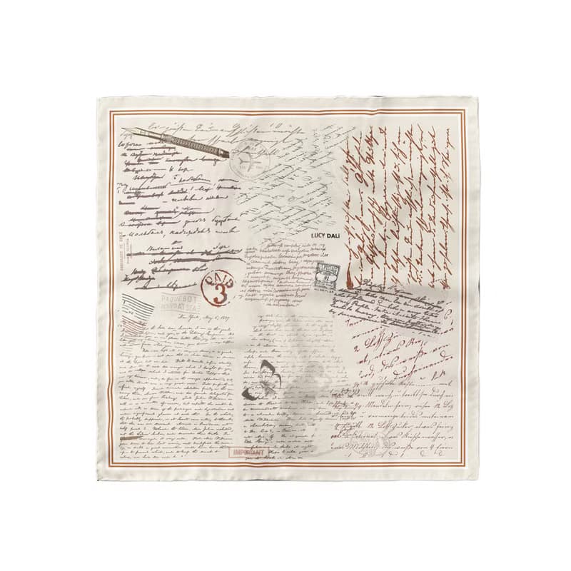 ::真絲絲巾100%silk:: —英文書信印花大方巾 90x90cm禮