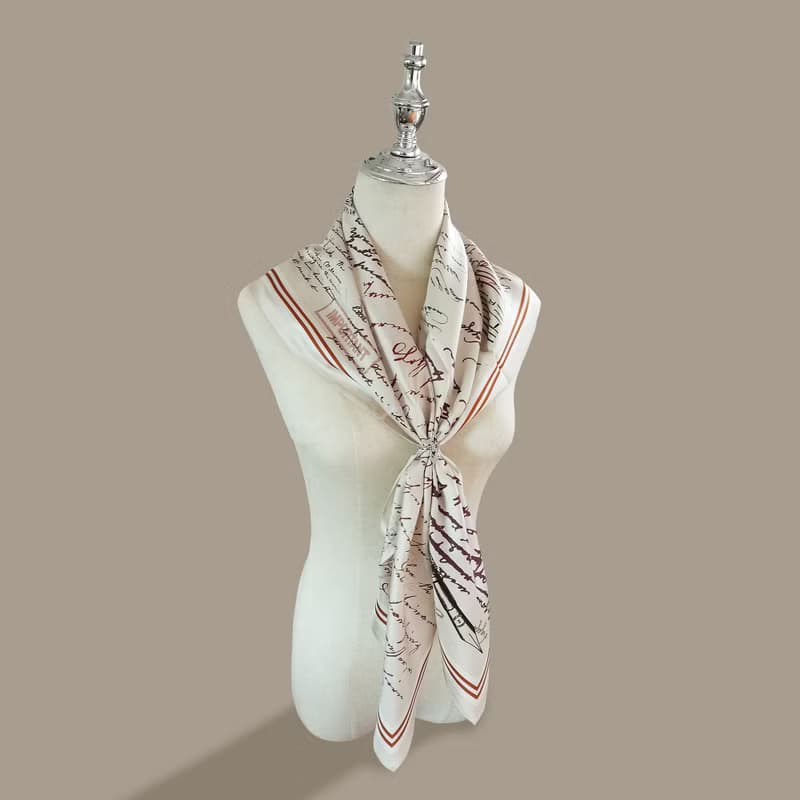 ::真絲絲巾100%silk:: —英文書信印花大方巾 90x90cm禮