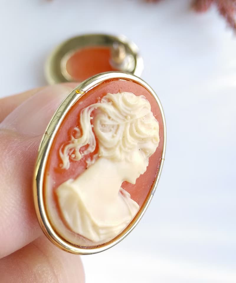 Vintage Jewelry 西洋古董飾品 CAMEO 古典簡約 針式耳環