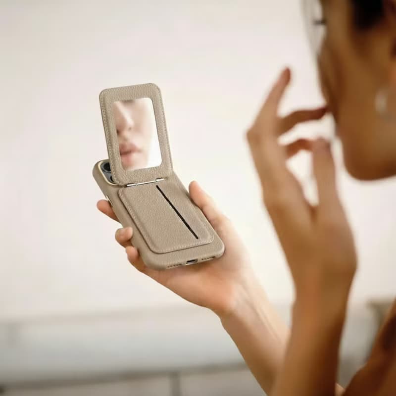 皮革MagSafe錢包支架附化妝鏡 iPhone 手機殼 磁吸 Pro Max