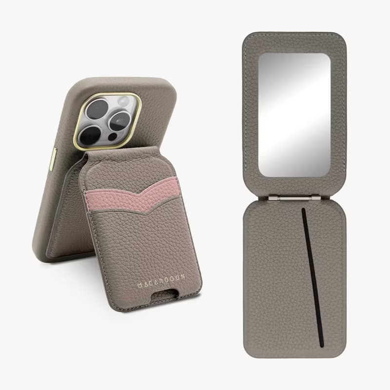 皮革MagSafe錢包支架附化妝鏡 iPhone 手機殼 磁吸 Pro Max