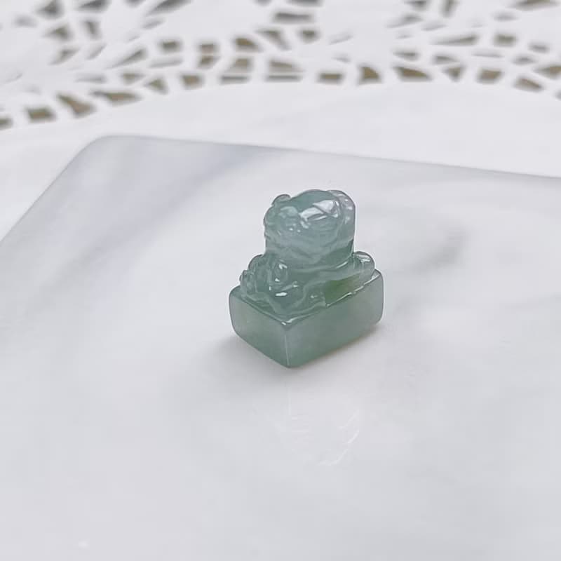 【招財神獸】冰種翡翠貔貅印章| 天然緬甸玉翡翠 | 送禮