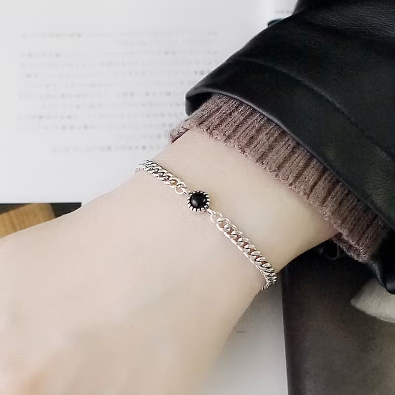 午夜爵士純銀手鍊(黑瑪瑙) | 復古個性鎖鏈 中性 簡約 泰銀 禮物