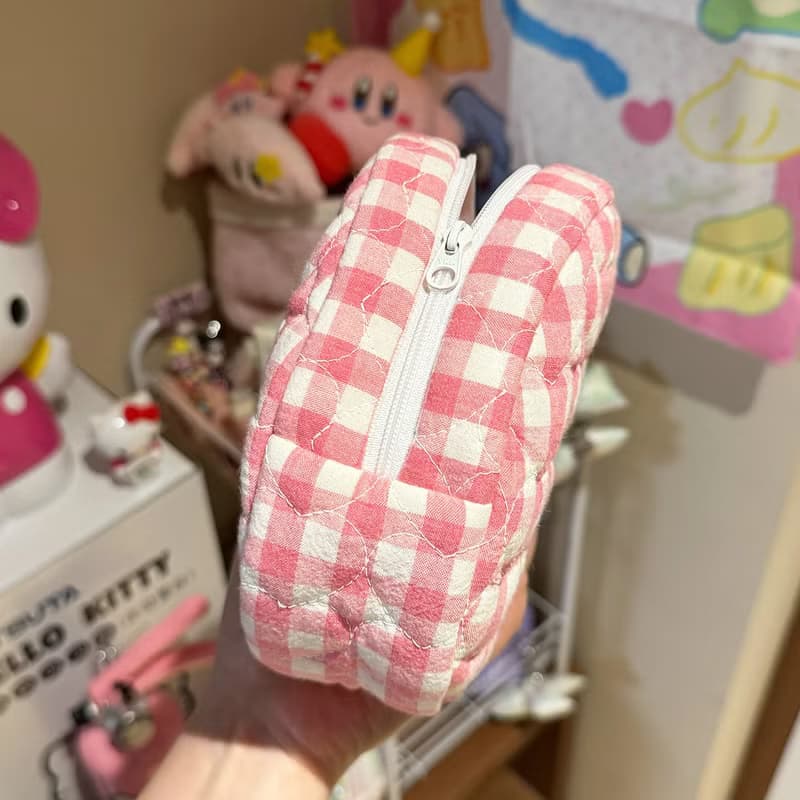 Sweetstore Supply原創玫粉格子可愛簡約清新收納圓餅包