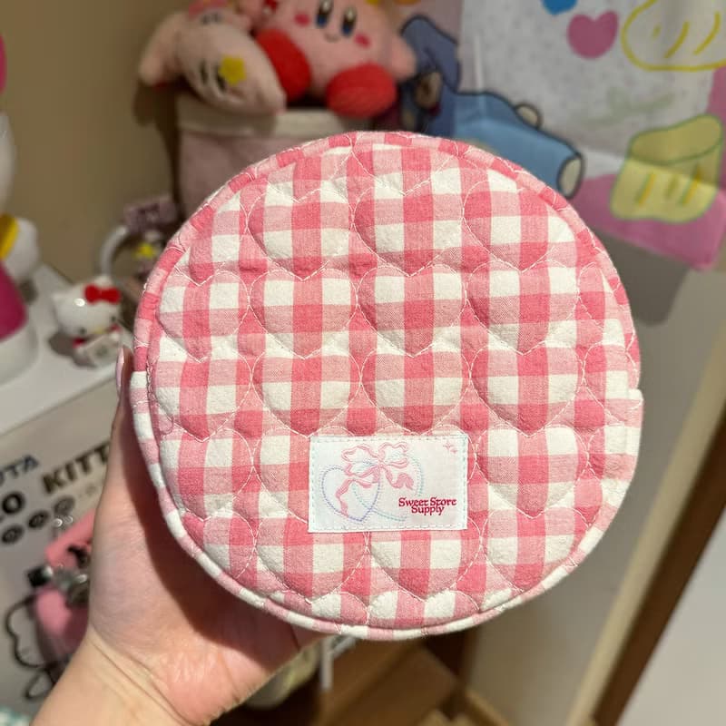 Sweetstore Supply原創玫粉格子可愛簡約清新收納圓餅包