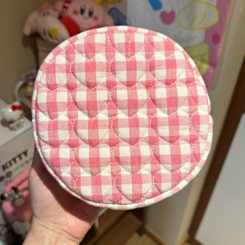 Sweetstore Supply原創玫粉格子可愛簡約清新收納圓餅包