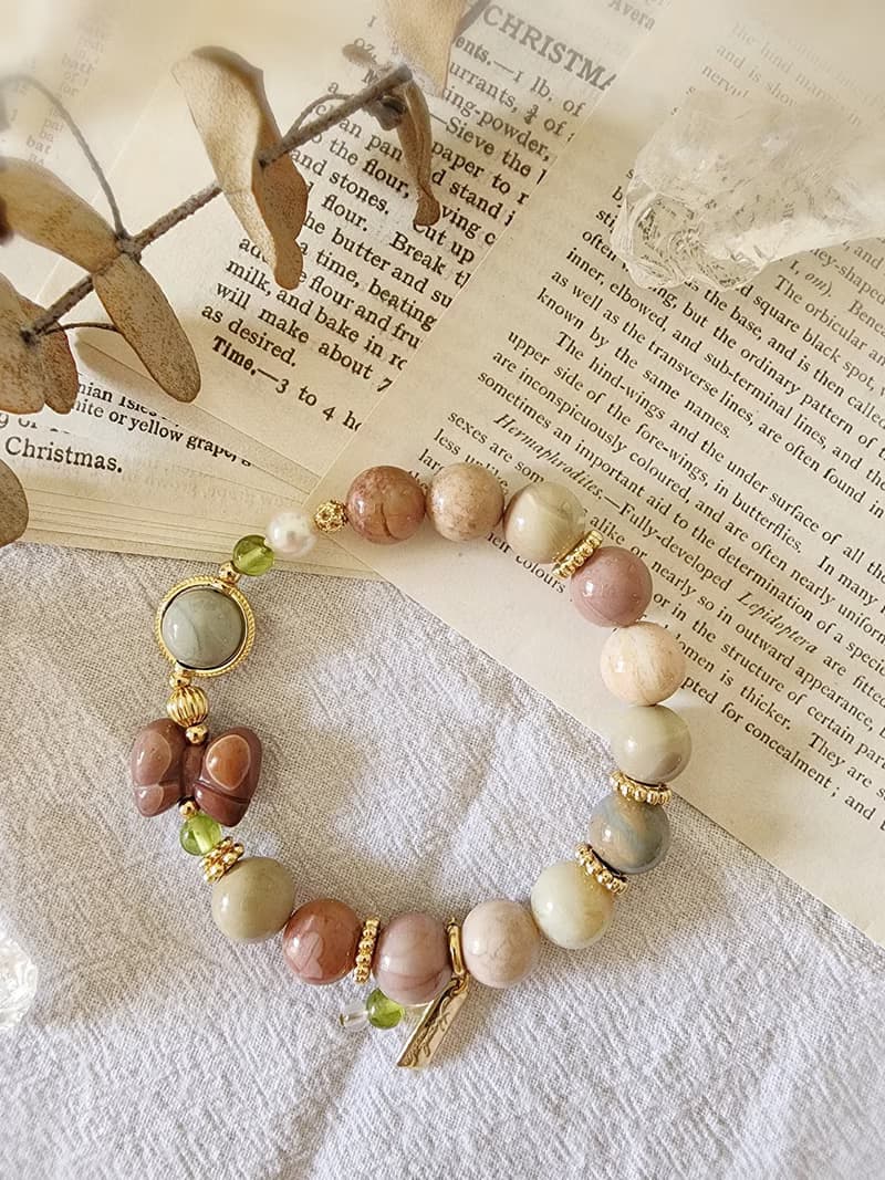 蝴蝶結阿拉善/阿拉善/橄欖石/珍珠/月光石 平衡 天然石手鍊
