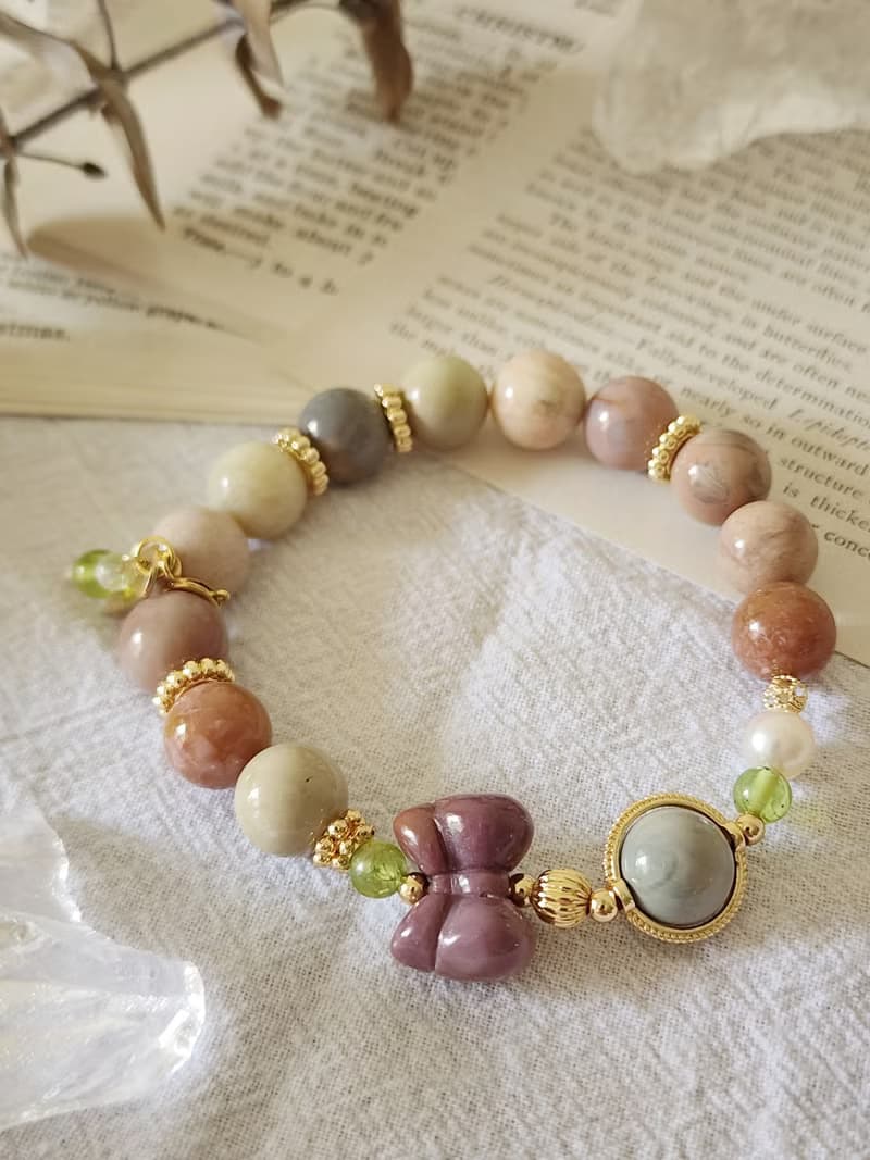 蝴蝶結阿拉善/阿拉善/橄欖石/珍珠/月光石 平衡 天然石手鍊