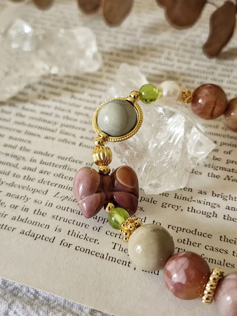 蝴蝶結阿拉善/阿拉善/橄欖石/珍珠/月光石 平衡 天然石手鍊