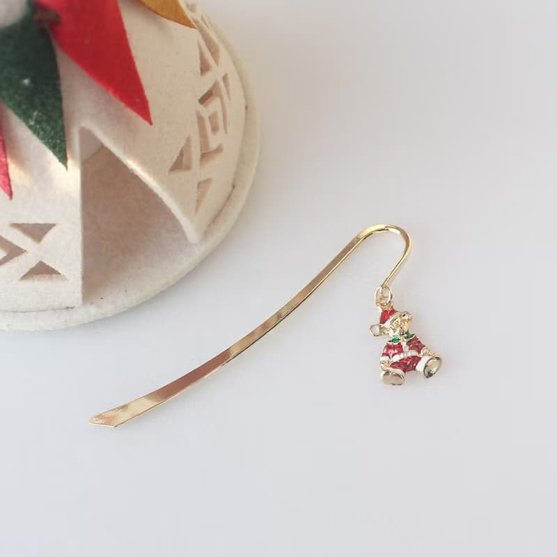 Bookmark of cute bear charm in Santa, Christmas bookmark