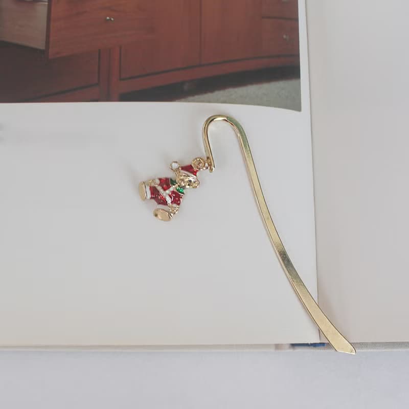 Bookmark of cute bear charm in Santa, Christmas bookmark