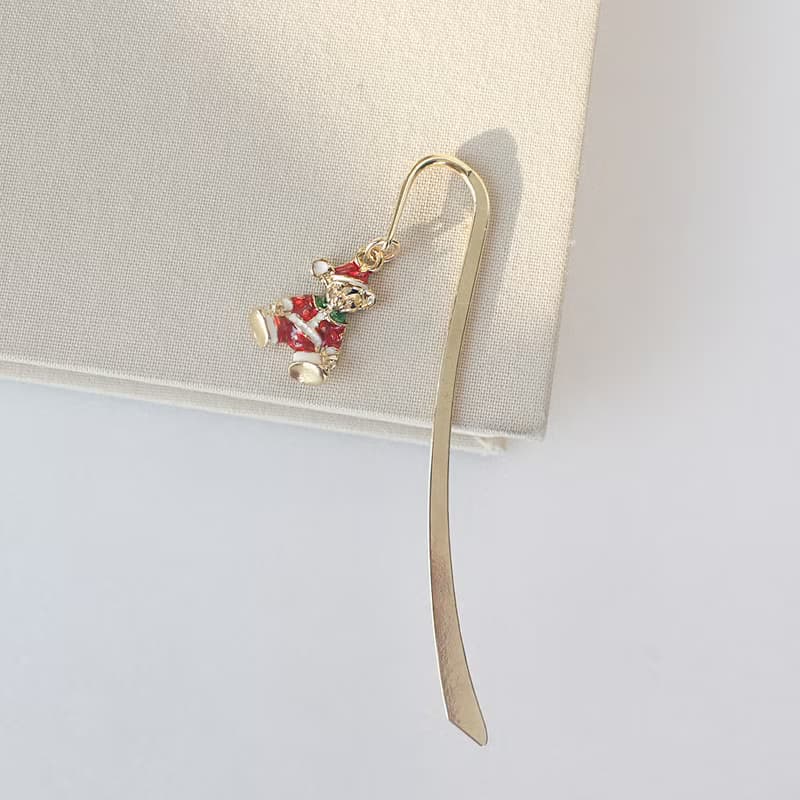 Bookmark of cute bear charm in Santa, Christmas bookmark