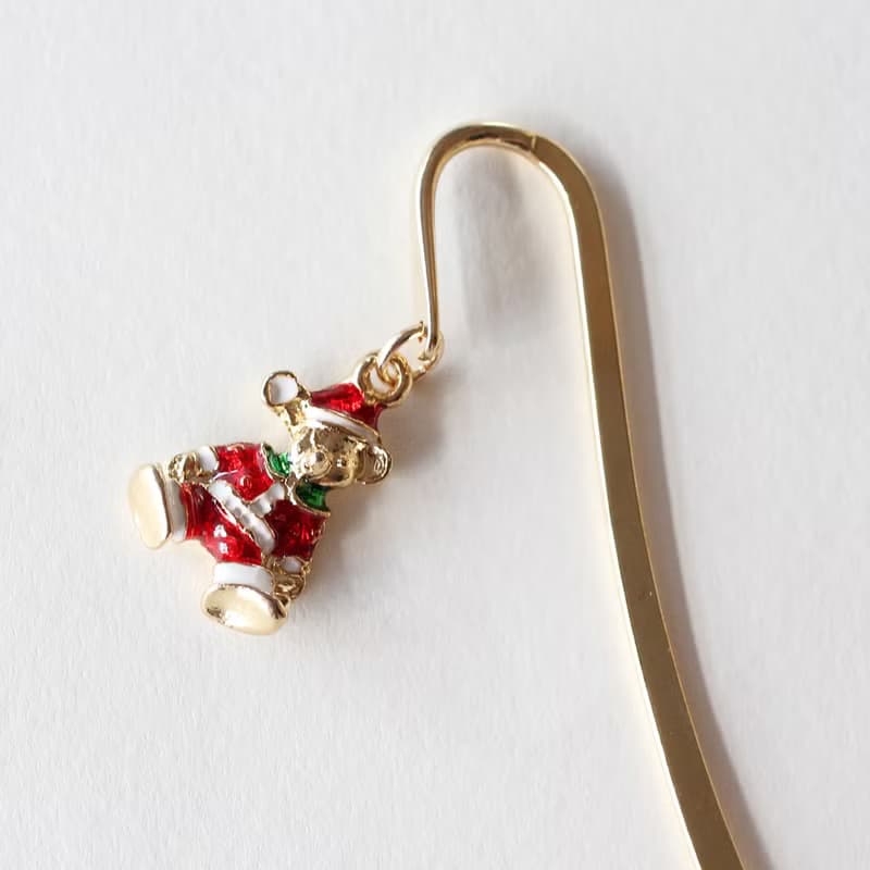 Bookmark of cute bear charm in Santa, Christmas bookmark