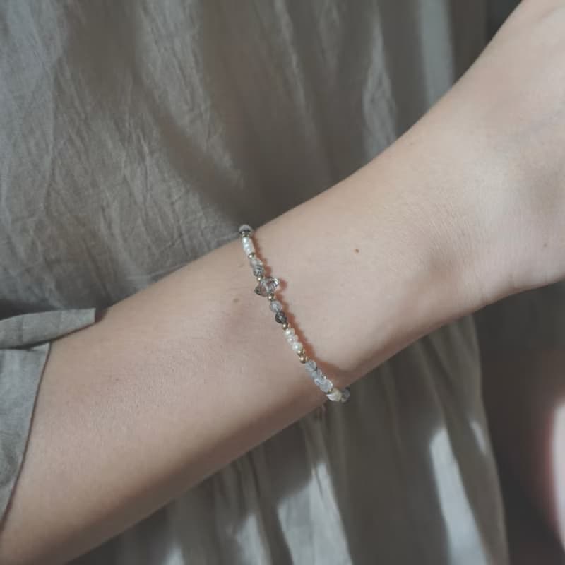 ll 暗夜微光的珍藏 ll 赫基蒙 淡水珍珠 黑髮晶 美國14kgf手鍊