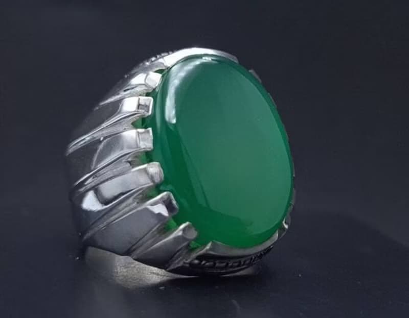 Rare Unheated Green Yemeni aqeeq ring for men Natural Yamani hakik rings gift