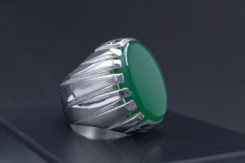 Rare Unheated Green Yemeni aqeeq ring for men Natural Yamani hakik rings gift