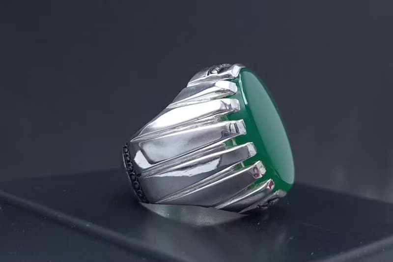Rare Unheated Green Yemeni aqeeq ring for men Natural Yamani hakik rings gift