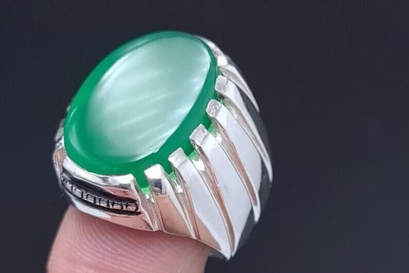 Rare Unheated Green Yemeni aqeeq ring for men Natural Yamani hakik rings gift