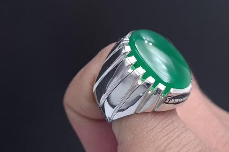Rare Unheated Green Yemeni aqeeq ring for men Natural Yamani hakik rings gift