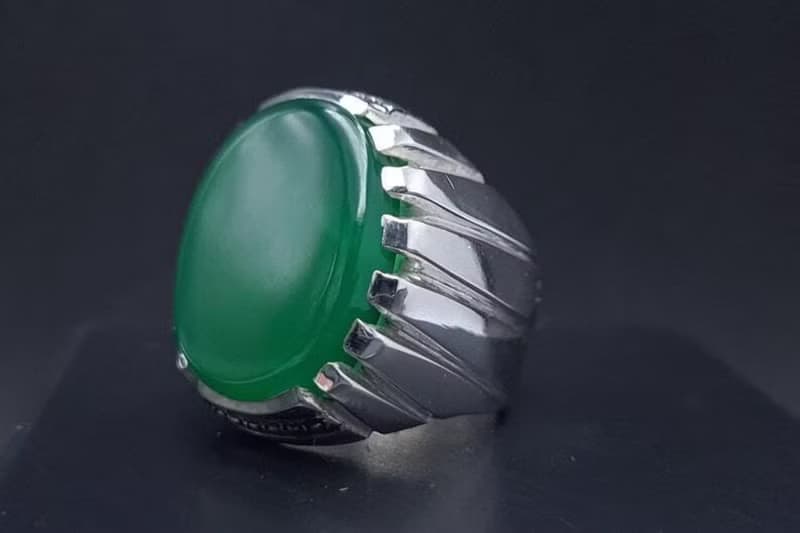 Rare Unheated Green Yemeni aqeeq ring for men Natural Yamani hakik rings gift