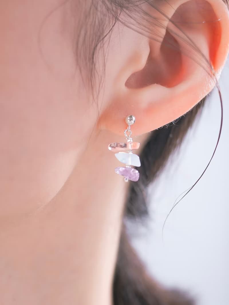 月白系 | 凝露 - 純銀 透明 水晶 礦石 月光石 輕珠寶 耳環