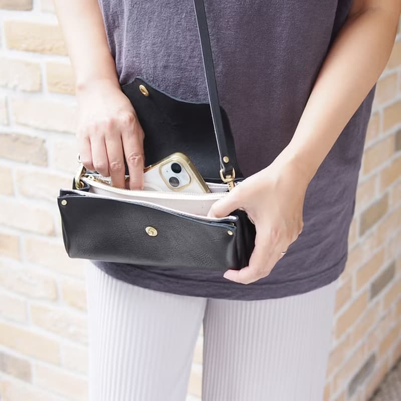 日本職人手工 摺邊多夾層牛皮錢包/側背包Made in Japan by CHAM