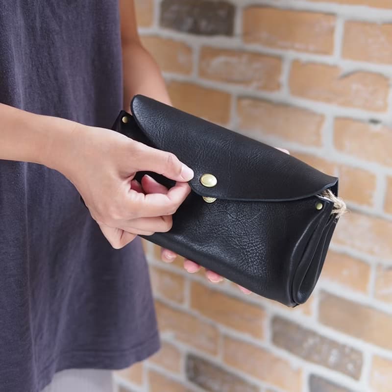 日本職人手工 摺邊多夾層牛皮錢包/側背包Made in Japan by CHAM