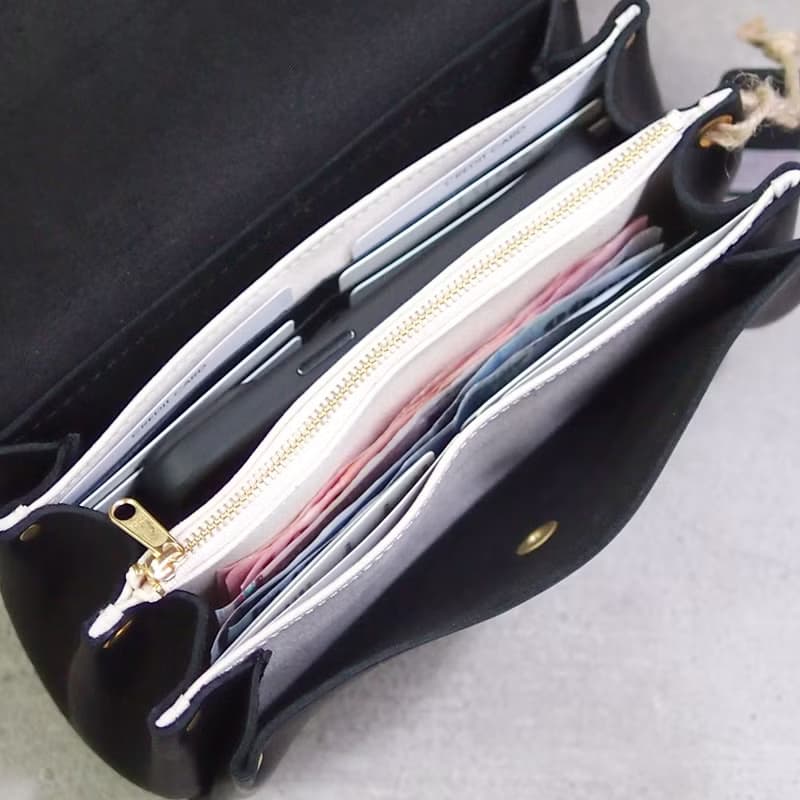 日本職人手工 摺邊多夾層牛皮錢包/側背包Made in Japan by CHAM