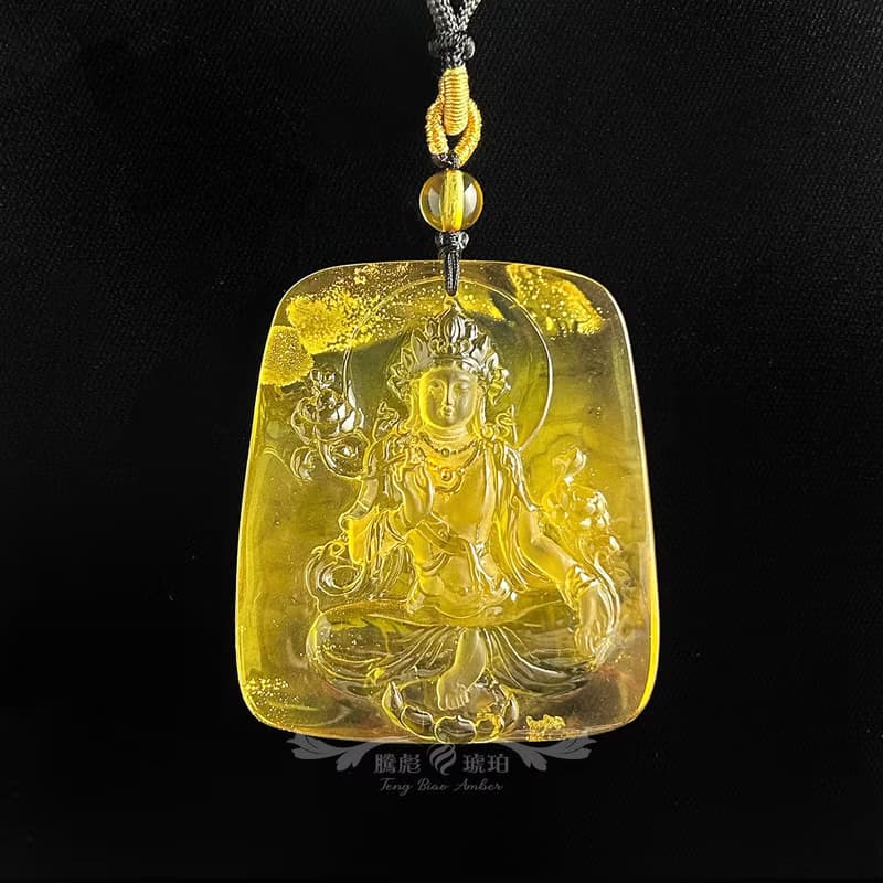 騰彪琥珀 天然金絞意境蜜蠟 精工綠度母 招財轉運 精品款 繩鍊