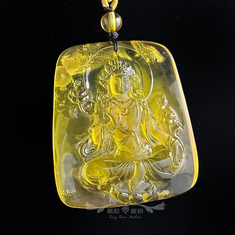 騰彪琥珀 天然金絞意境蜜蠟 精工綠度母 招財轉運 精品款 繩鍊