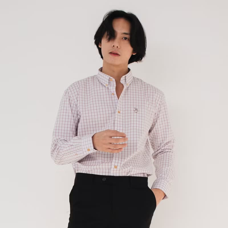 (NO XL) SWALLOW // white red check // men slim fit